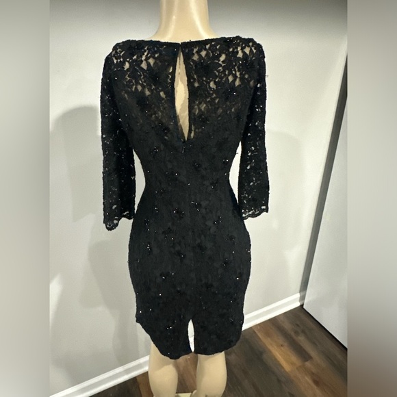 CARMEN Carmen Marc Valvo Dress Size 4 Women Black Lace Sequin Black Small Beaded - Picture 2 of 7